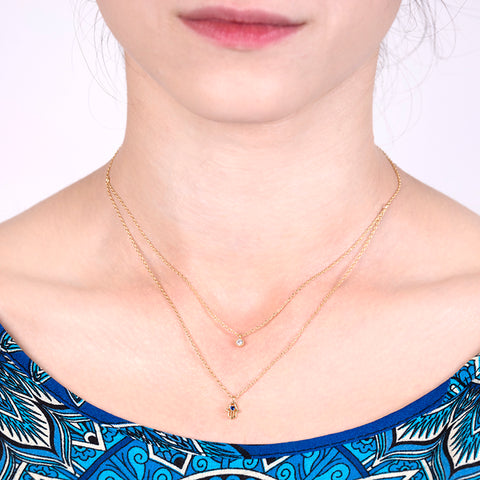 Loving Grace - Hamsa 18K Gold Over Brass Cubic Zirconia Layering Set Necklace