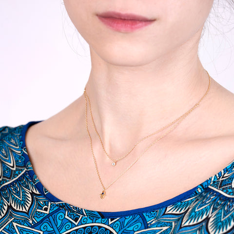 Loving Grace - Hamsa 18K Gold Over Brass Cubic Zirconia Layering Set Necklace