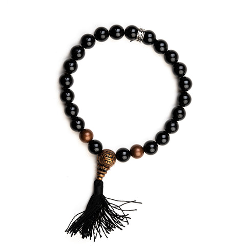 Happy Longevity - Black Tourmaline  Positivity October Birthstone Longevity Symbol Bracelet