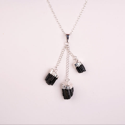 Enlightened Relations - Raw Black Tourmaline  October Birthstone 925 Sterling Silver Necklace