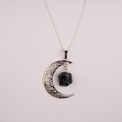 Lunar Guardian - Black Tourmaline  October Birthstone925 Sterling Silver Necklace