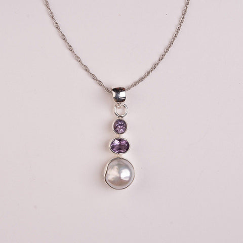 Baroque Elegance - Amethyst February Birthstone Baroque Pearl June Birthstone Necklace