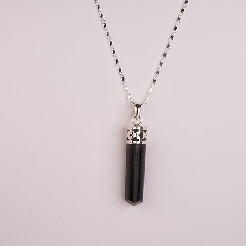 October's Wisdom - Black Tourmaline October Birthstone 925 Sterling Silver Necklace