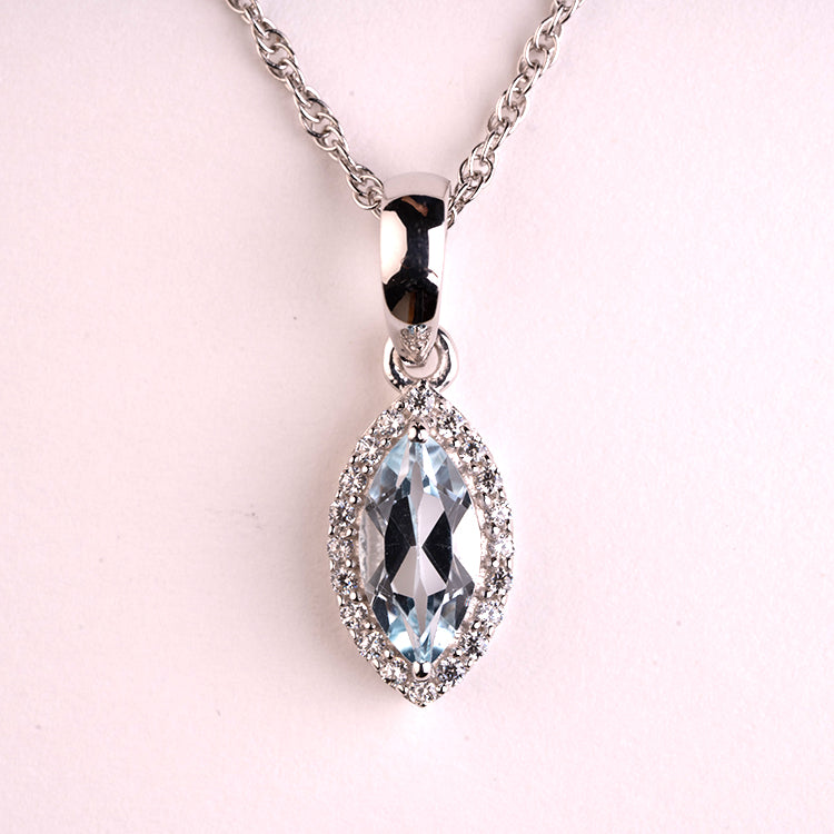 Delicate Brilliance - Blue Topaz November Birthstone 925 Sterling Silver Cubic Zirconia Necklace