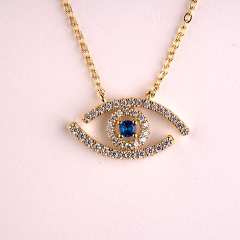 Heavenly Gaze - Evil Eye 14K Gold Over 925 Sterling Silver Cubic Zirconia Necklace