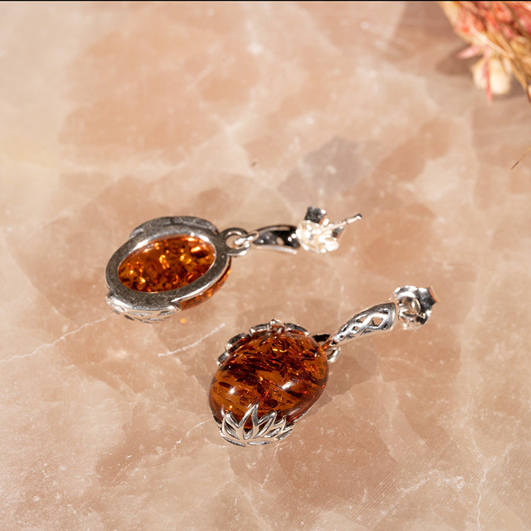 Fortune Goddess - Genuine Baltic Natural Amber 925 Sterling Silver  Earrings