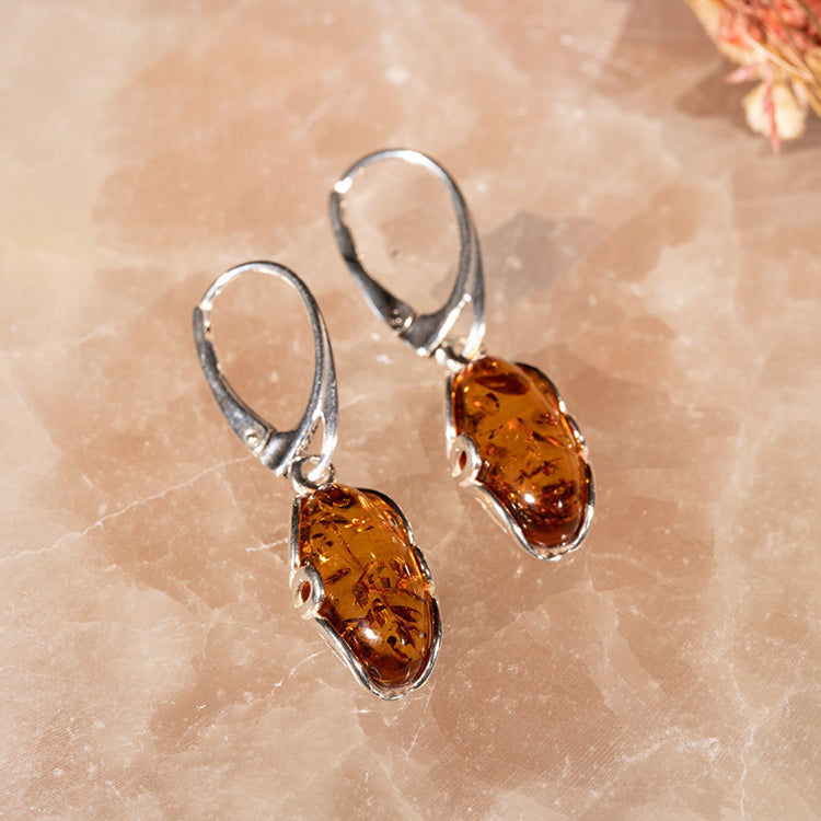 Radiant Amber Drops - Genuine Baltic Natural Amber 925 Sterling Silver Earrings