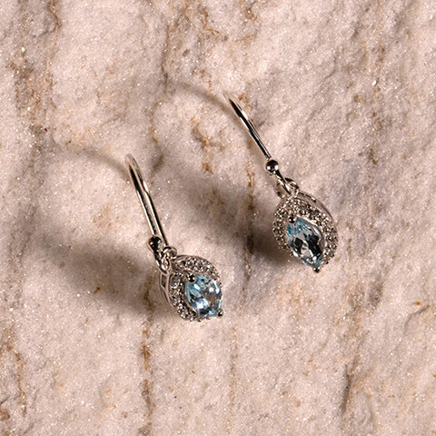 Gifts From Apollo -  Blue Topaz November Birthstone 925 Sterling Silver Cubic Zirconia Earrings