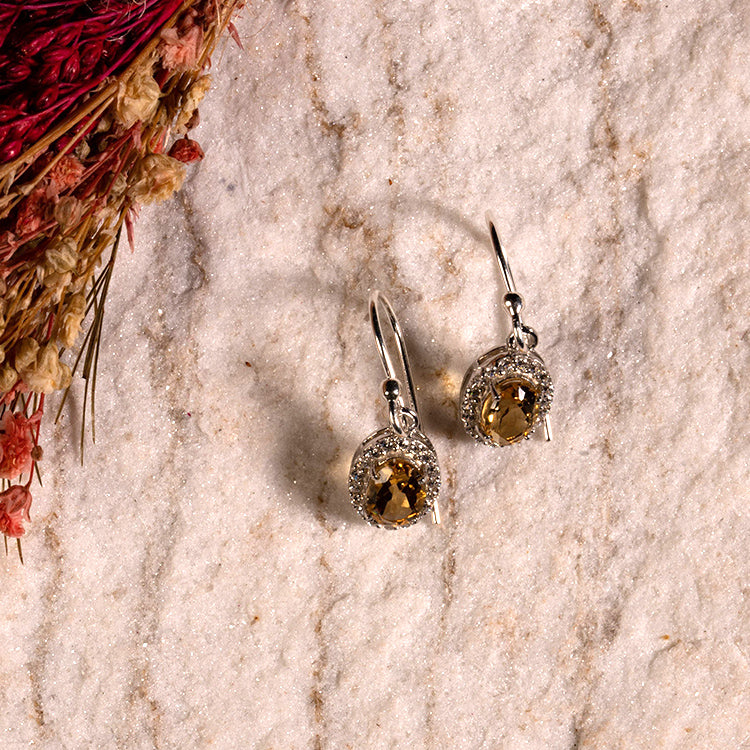 Fortune Goddess - Citrine November Birthstone 925 Sterling Silver Cubic Zirconia Earrings