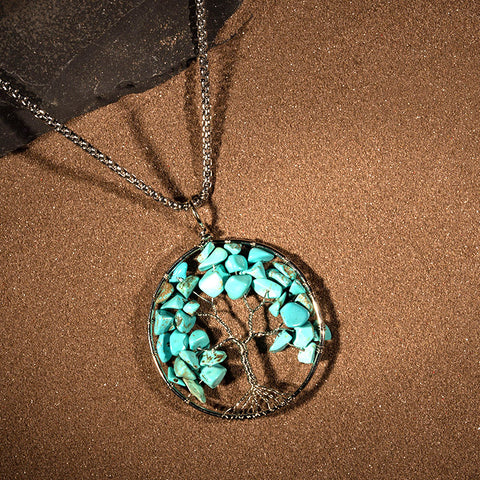 Bright shade - Turquoise Fengshui Tree Of Life December Birthstone Necklace