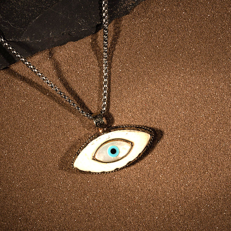 Serene Love - Buffalo Bone Mother of Pearl Evil Eye Tibetan Silver Necklace