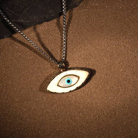 Serene Love - Buffalo Bone Mother of Pearl Evil Eye Tibetan Silver Necklace