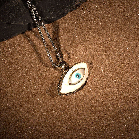 Serene Love - Buffalo Bone Mother of Pearl Evil Eye Tibetan Silver Necklace