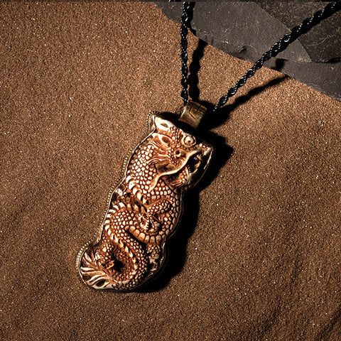 Confidence Courage - Buffalo Bone Dragon Feng Shui Stainless Steel Tibetan Silver Necklace