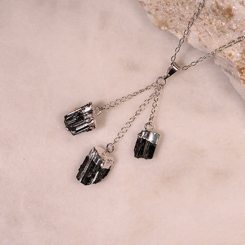 Enlightened Relations - Raw Black Tourmaline  October Birthstone 925 Sterling Silver Necklace