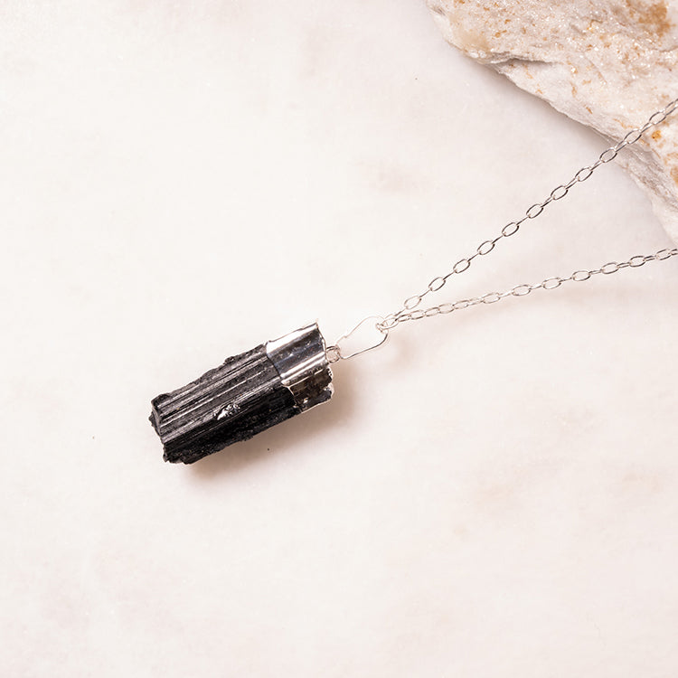 Abundant Vitality - Black Tourmaline October Birthstone 925 Sterling Silver Necklace