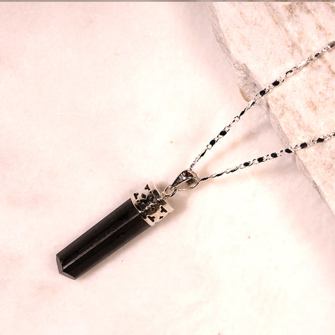 October's Wisdom - Black Tourmaline October Birthstone 925 Sterling Silver Necklace