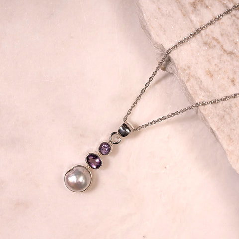 Baroque Elegance - Amethyst February Birthstone Baroque Pearl June Birthstone Necklace