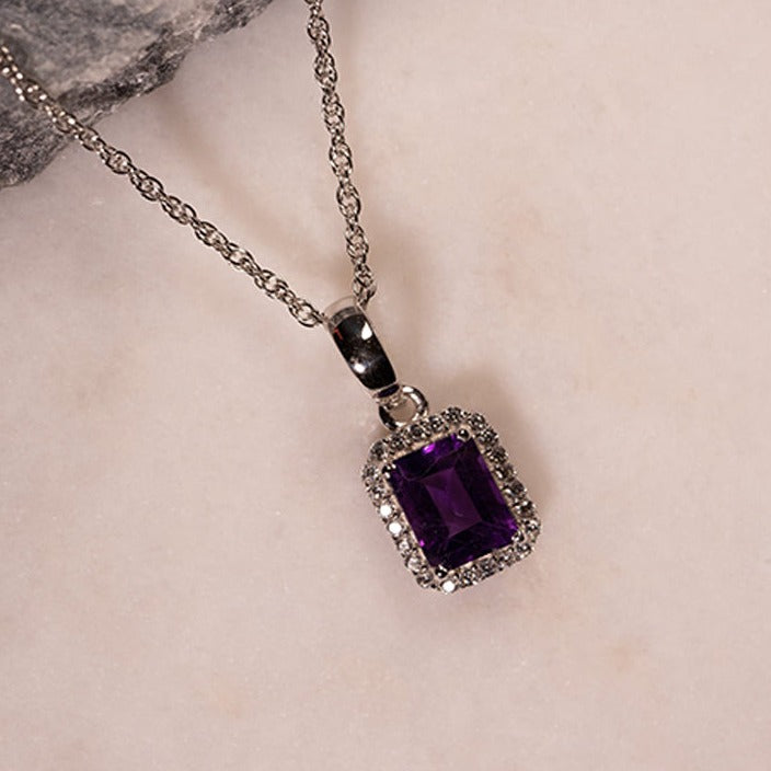 Abiding Love - Amethyst February Birthstone 925 Sterling Silver Cubic Zirconia Necklace