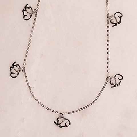 Curious Charisma -Multi Elephants 925 Sterling Sivler Cubic Zirconia Necklace