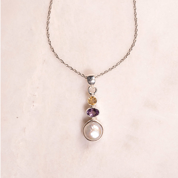 Forever Friendship - Amethyst Citrine Baroque Pearl Birthstone 925 Sterling Silver Necklace