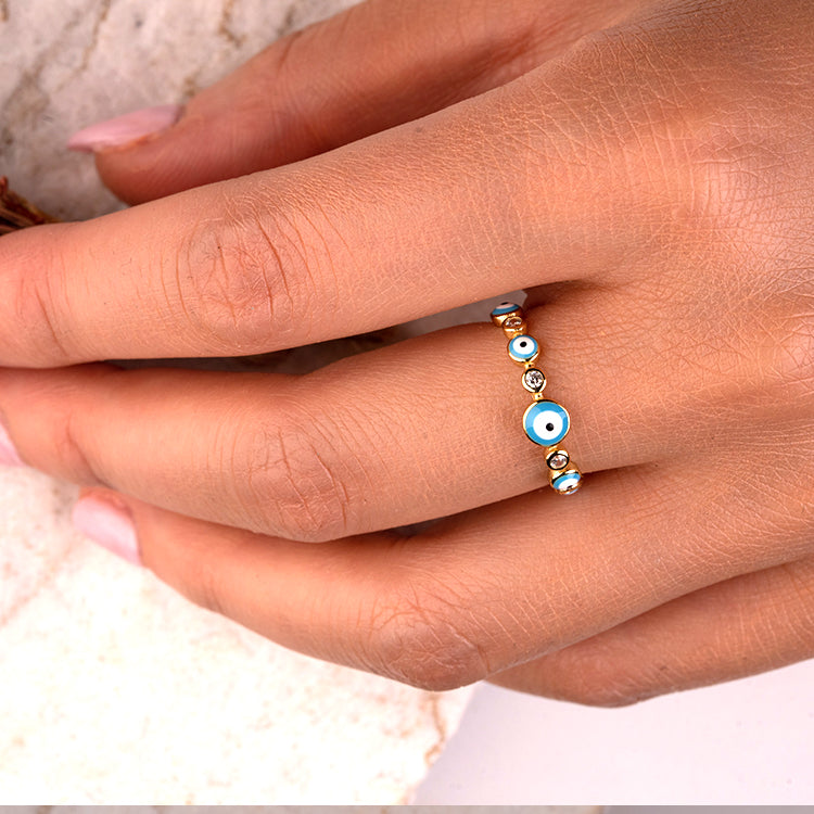 Guardian of Grace - Evil Eye Enamel 925 Sterling Silver Cubic Zirconia  Ring