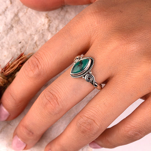 God's Wisdom - Turquoise December Birthstone 925 Sterling Silver Ring