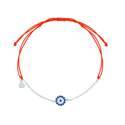 Destiny Link - Red String Evil Eye 925 Sterling Silver Cubic Zirconia Bracelet