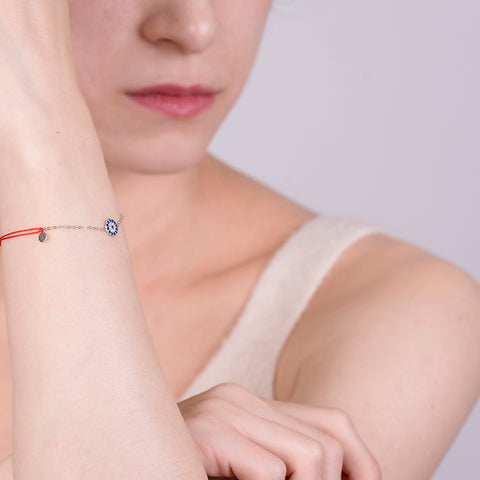 Destiny Link - Red String Evil Eye 925 Sterling Silver Cubic Zirconia Bracelet