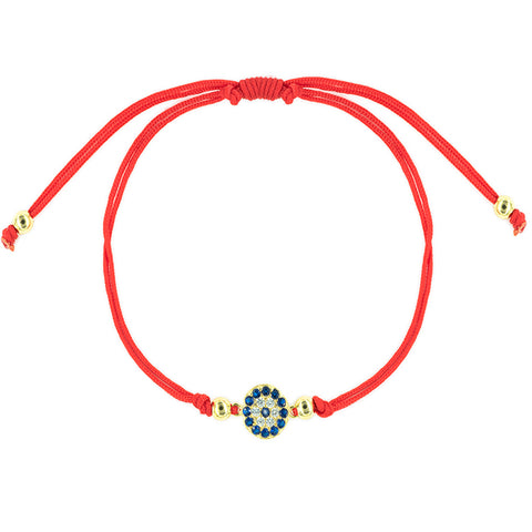 Enchanted Fate - Red String Evil Eye 14K Gold Plated 925 Sterling Silver Cubic Zirconia Bracelet