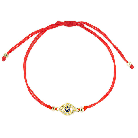 Far-Sighted Guardian - Red String Evil Eye 14K Gold Over 925 Sterling Silver Cubic Zirconia Bracelet