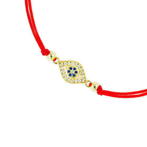 Far-Sighted Guardian - Red String Evil Eye 14K Gold Over 925 Sterling Silver Cubic Zirconia Bracelet