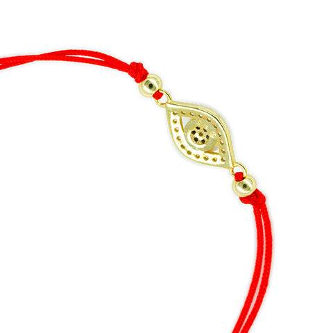 Far-Sighted Guardian - Red String Evil Eye 14K Gold Over 925 Sterling Silver Cubic Zirconia Bracelet