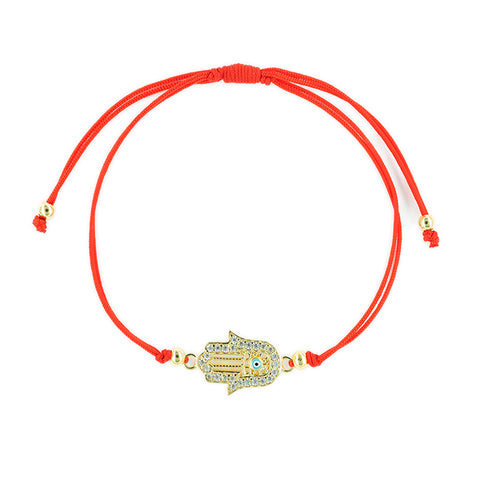 Karma Connection - Red String Hamsa Karma 14K Gold Over 925 Sterling Silver Cubic Zirconia Bracelet