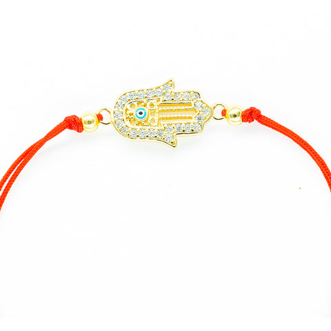 Karma Connection - Red String Hamsa Karma 14K Gold Over 925 Sterling Silver Cubic Zirconia Bracelet