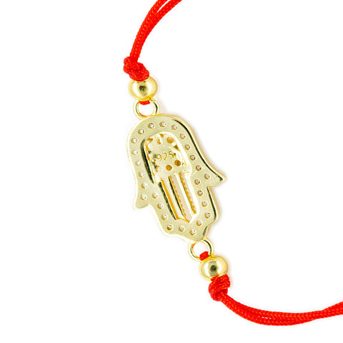 Karma Connection - Red String Hamsa Karma 14K Gold Over 925 Sterling Silver Cubic Zirconia Bracelet