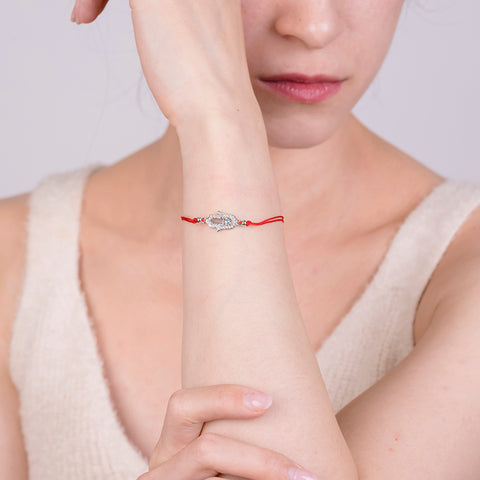 Karma Connection - Red String Hamsa Karma 14K Gold Over 925 Sterling Silver Cubic Zirconia Bracelet