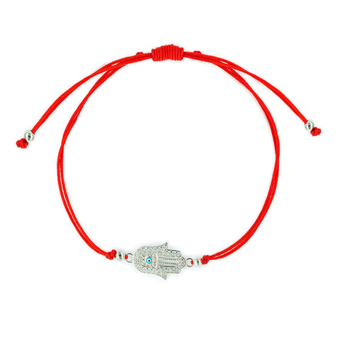 Karma Connection - Red String Hamsa Karma 14K Gold Over 925 Sterling Silver Cubic Zirconia Bracelet