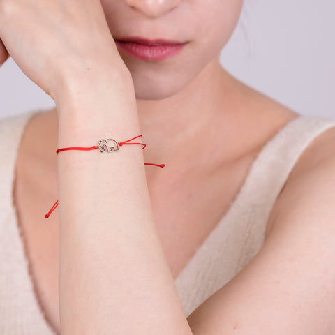 Shimmering light - Lucky Elephant Red String 925 Sterling Silver Cubic Zirconia  Bracelet