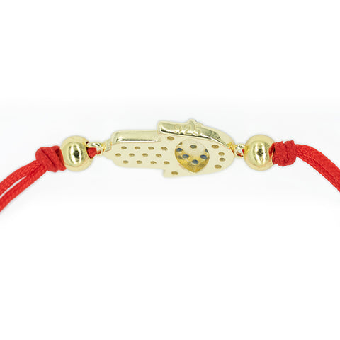 Blessed Shield - Hamsa Red String 14K Gold Over 925 Sterling Silver Cubic Zirconia Bracelet