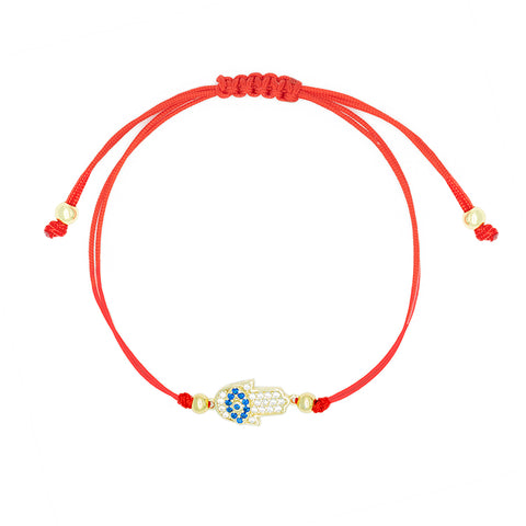 Blessed Shield - Hamsa Red String 14K Gold Over 925 Sterling Silver Cubic Zirconia Bracelet