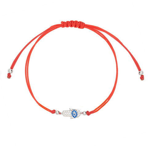 Blessed Shield - Hamsa Red String 14K Gold Over 925 Sterling Silver Cubic Zirconia Bracelet