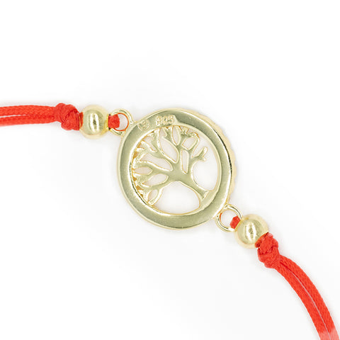 Vibrant Blessings - Red String Tree of Life 14K Gold Over 925 Sterling Silver Cubic Zirconia Bracelet