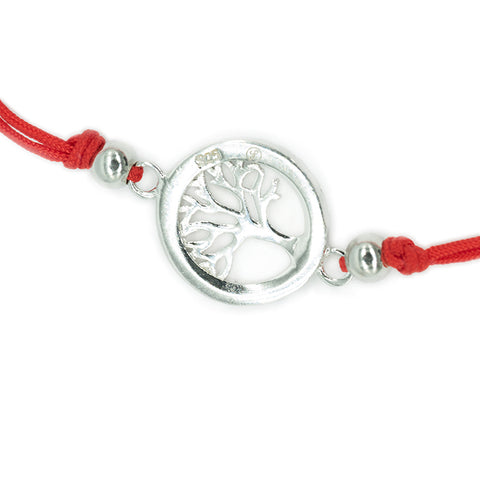 Vibrant Blessings - Red String Tree of Life 925 Sterling Silver Cubic Zirconia Bracelet