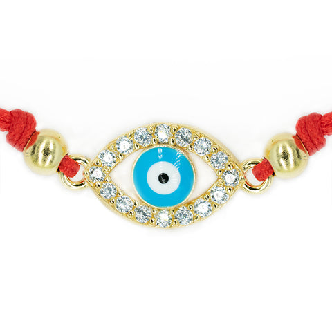 Protective Amulet - Red String Evil Eye Enamel 925 Sterling Silver Cubic Zirconia Bracelet