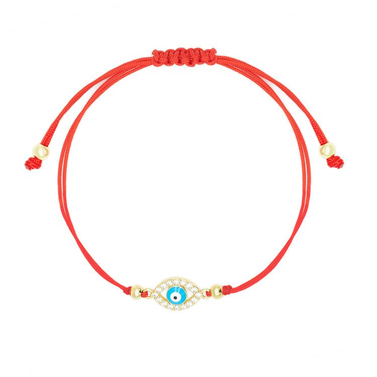 Protective Amulet - Red String Evil Eye Enamel 925 Sterling Silver Cubic Zirconia Bracelet