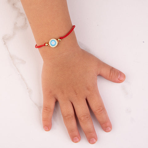 Divine Guardian - Red String Evil Eye Enamel 14K Gold Over 925 Sterling Silver Cubic Zirconia Bracelet