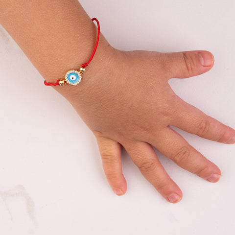 Divine Guardian - Red String Evil Eye Enamel 14K Gold Over 925 Sterling Silver Cubic Zirconia Bracelet