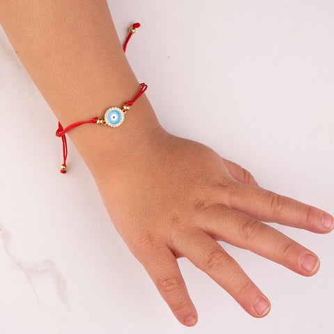 Divine Guardian - Red String Evil Eye Enamel 14K Gold Over 925 Sterling Silver Cubic Zirconia Bracelet