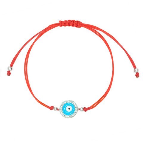 Divine Guardian - Red String Evil Eye Enamel 14K Gold Over 925 Sterling Silver Cubic Zirconia Bracelet